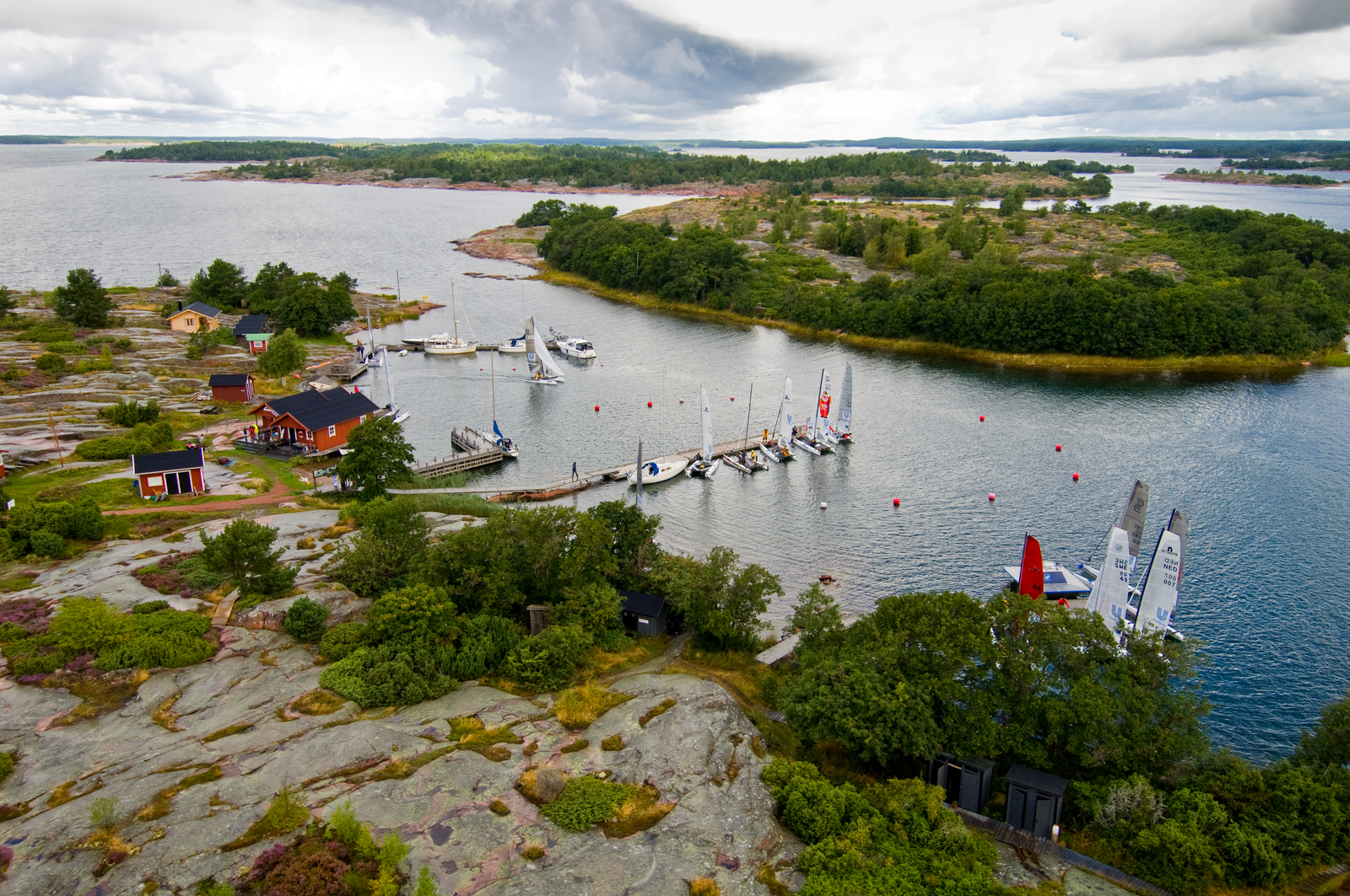 Åland archipelago pine-covered cliffs over the Baltic Sea